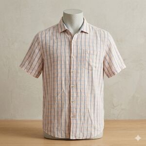 Tommy Bahama Island Modern Fit Shirt Mens L Large Linen Blend Plaid Short Sleeve